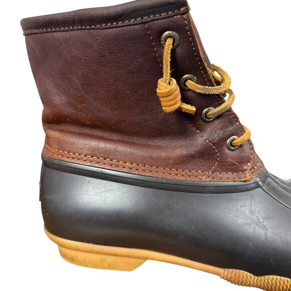 Sperry Saltwater Duck Boots Ankle Brown Leather Lace Up Fleece Lined Shoes sz 8 - Picture 12 of 16
